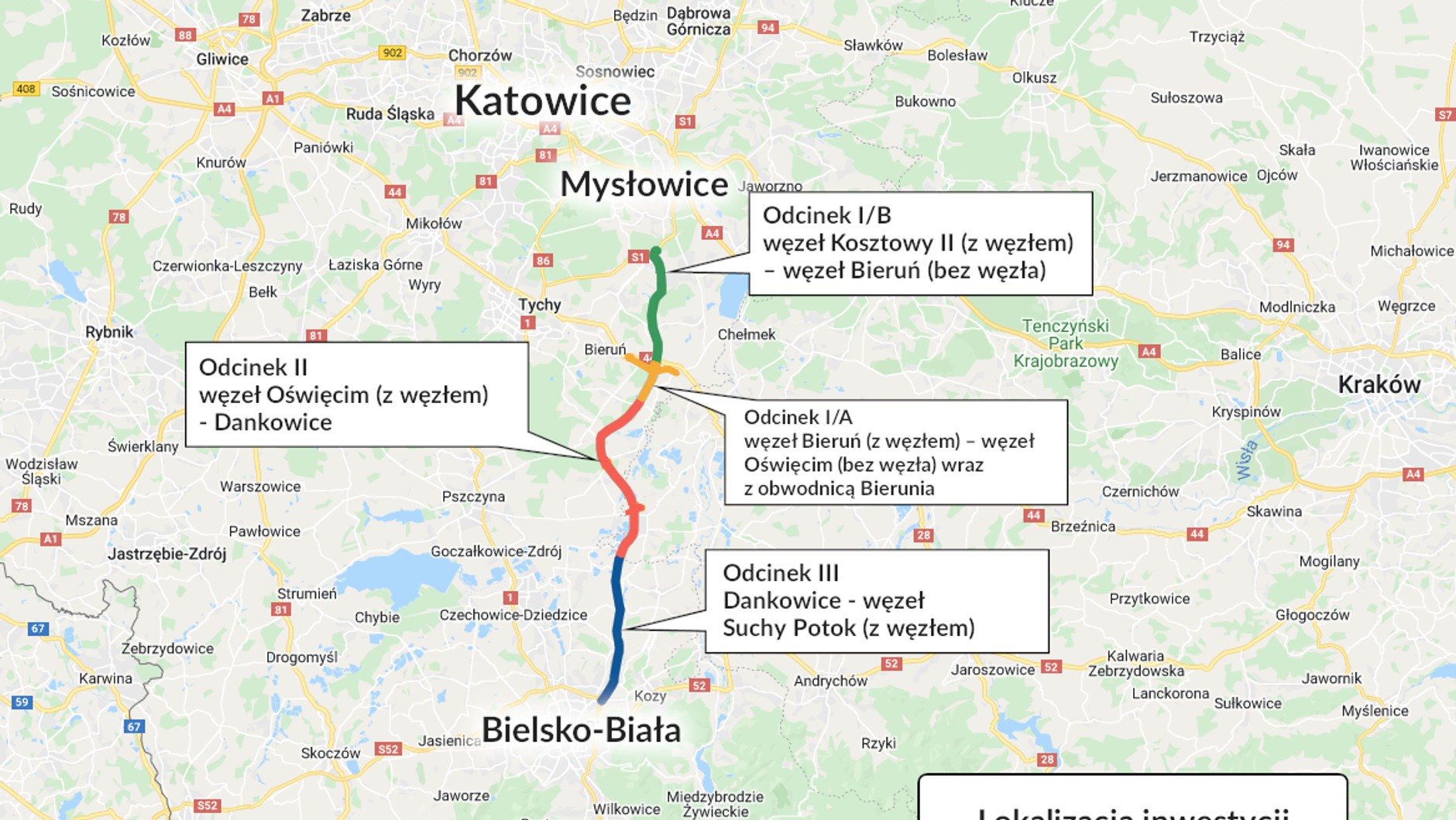 Droga ekspresowa S1 - lokalizacja inwestycji Kosztowy — Bielsko-Biała