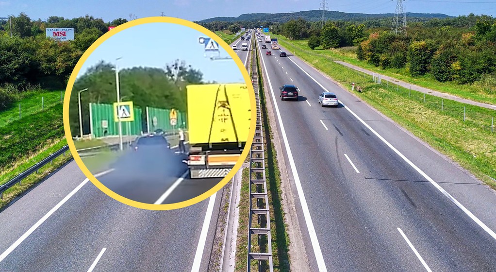 Rozpędzony Peugeot mógł potrącić ludzi na przejściu (fot. screen: youtube.com/@BielskieDrogi)