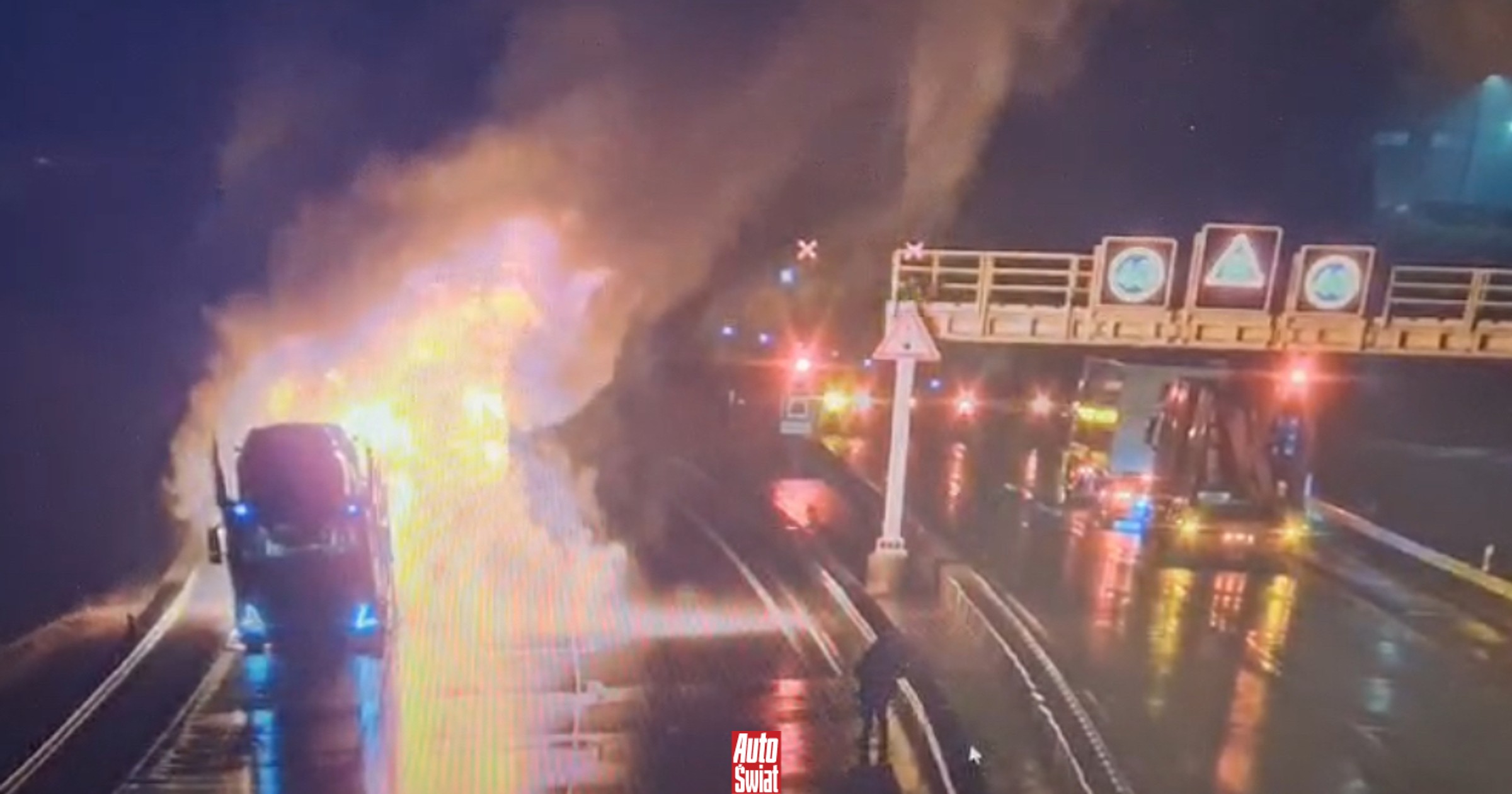 Niemieckie media: to bohater. Polski kierowca wyjechał z tunelu płonącą lawetą [WIDEO]