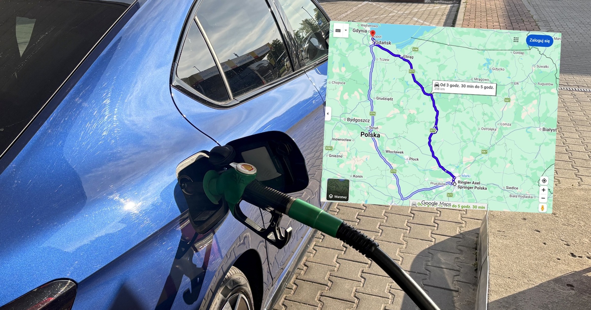 Tankowanie samochodu podczas wakacyjnej trasy