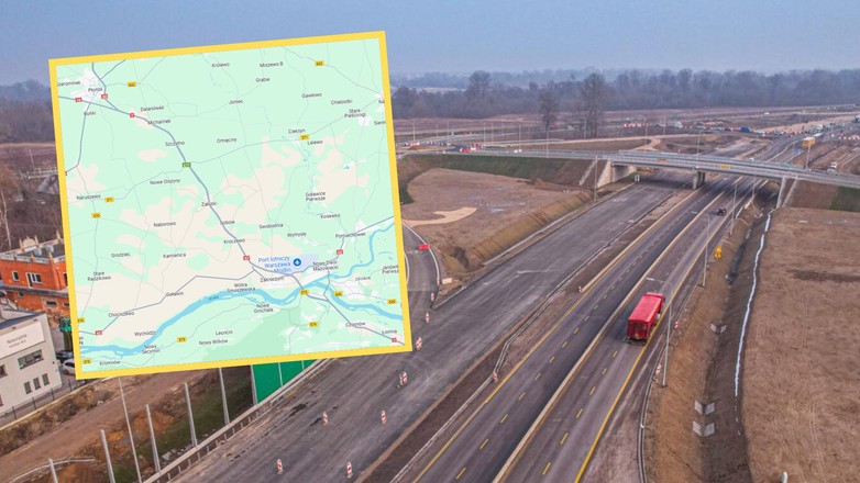 Trwają prace przy budowie trasy S7 (screen: Google Maps)