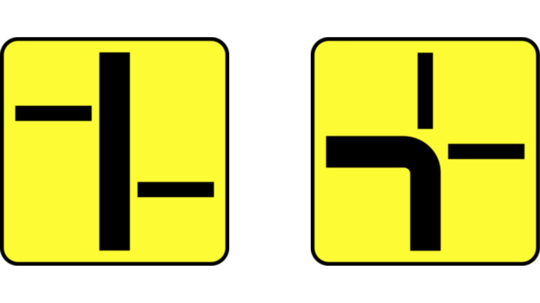 Tabliczki T-6a i T-6b informują o przebiegu tzw. łamanego pierwszeństwa.