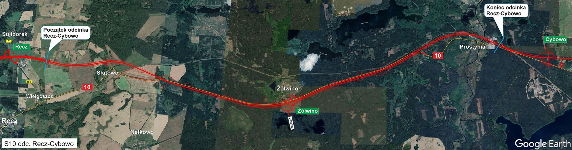 Przebieg trasy S10 z Recza do Cybowa