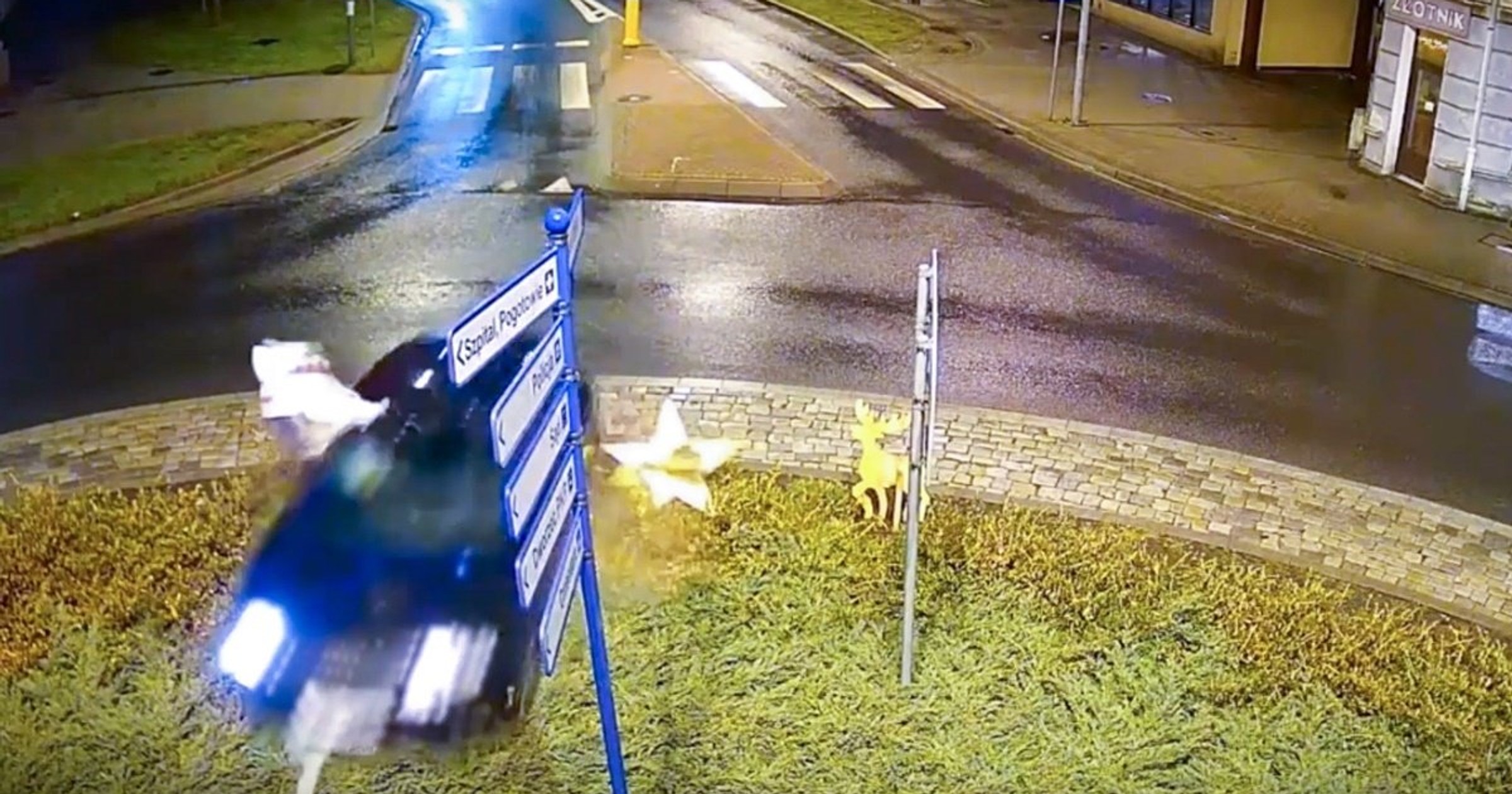 Przeleciał Audi przez rondo w Sulechowie