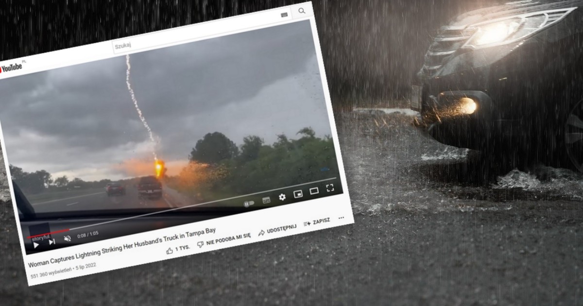 Błyskawica uderzyła w samochód na autostradzie