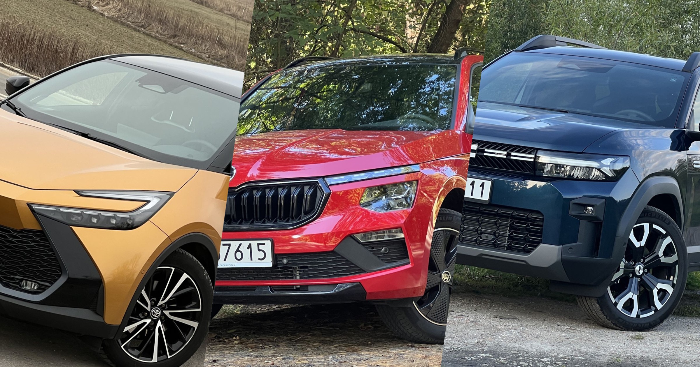 Toyota C-HR, Skoda Kamiq i Dacia Bigster (od lewej)