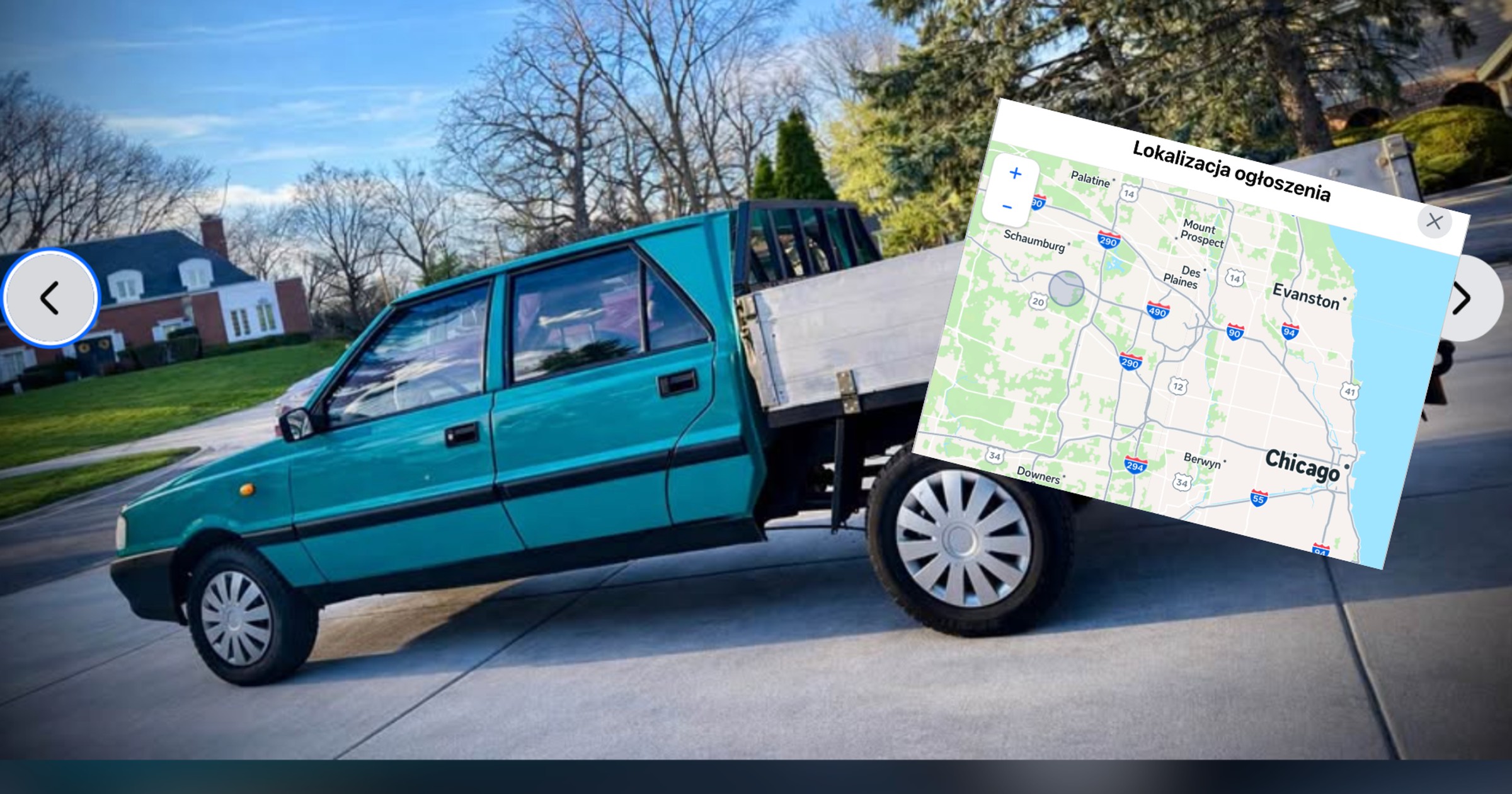 Amerykański sen: duży dom z wielkim podjazdem, a na podjeździe długi pickup w wersji double cab. Tylko dlaczego to Polonez?