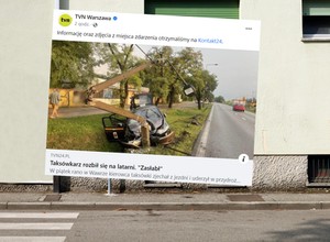 Dramatyczny wypadek w Warszawie. Latarnia złamała się w kilku miejscach