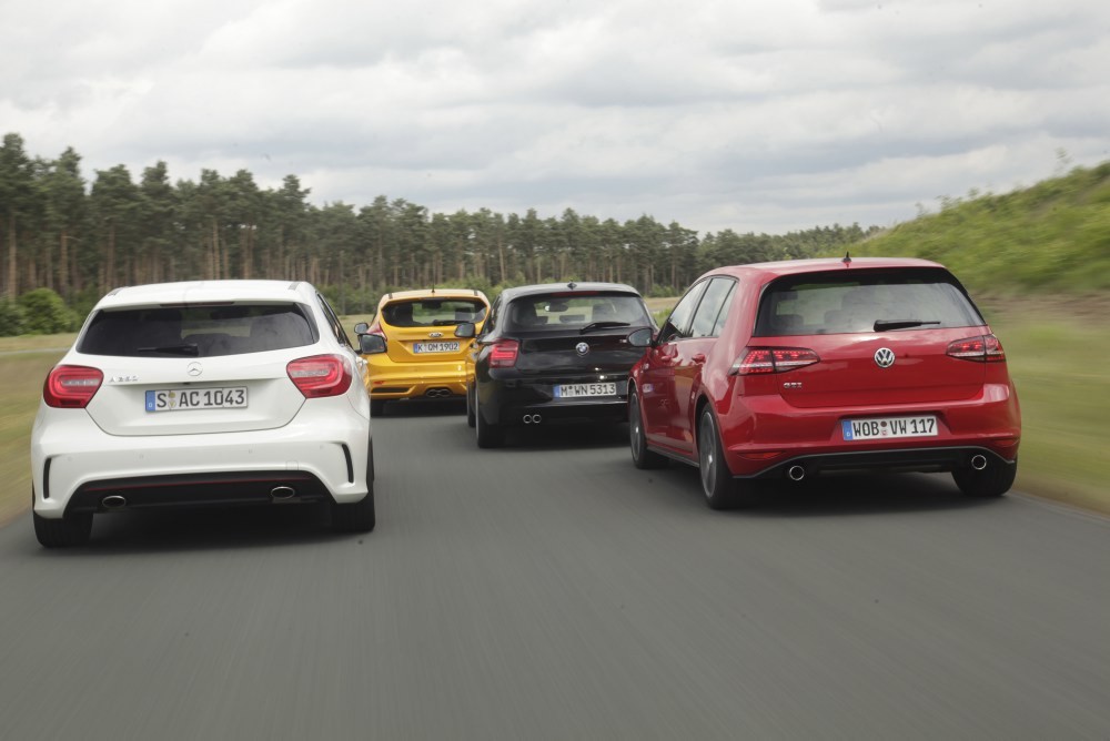 BMW 125i, Ford Focus ST, Mercedes A 250 Sport, Volkswagen Golf GTI