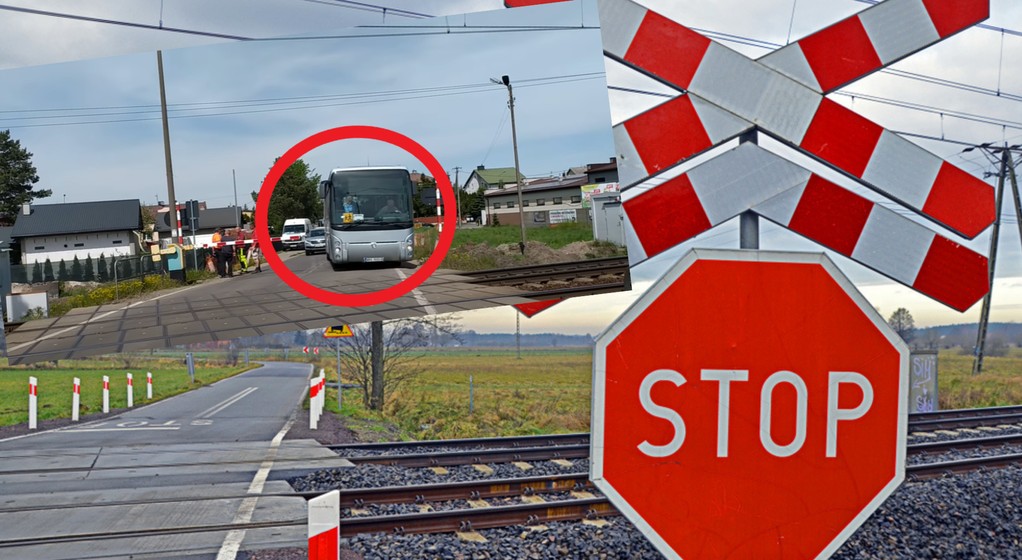 Kierowca autokaru z dziećmi pomimo zakazu wjechał na przejazd kolejowy (fot. screen: Youtube/MM)