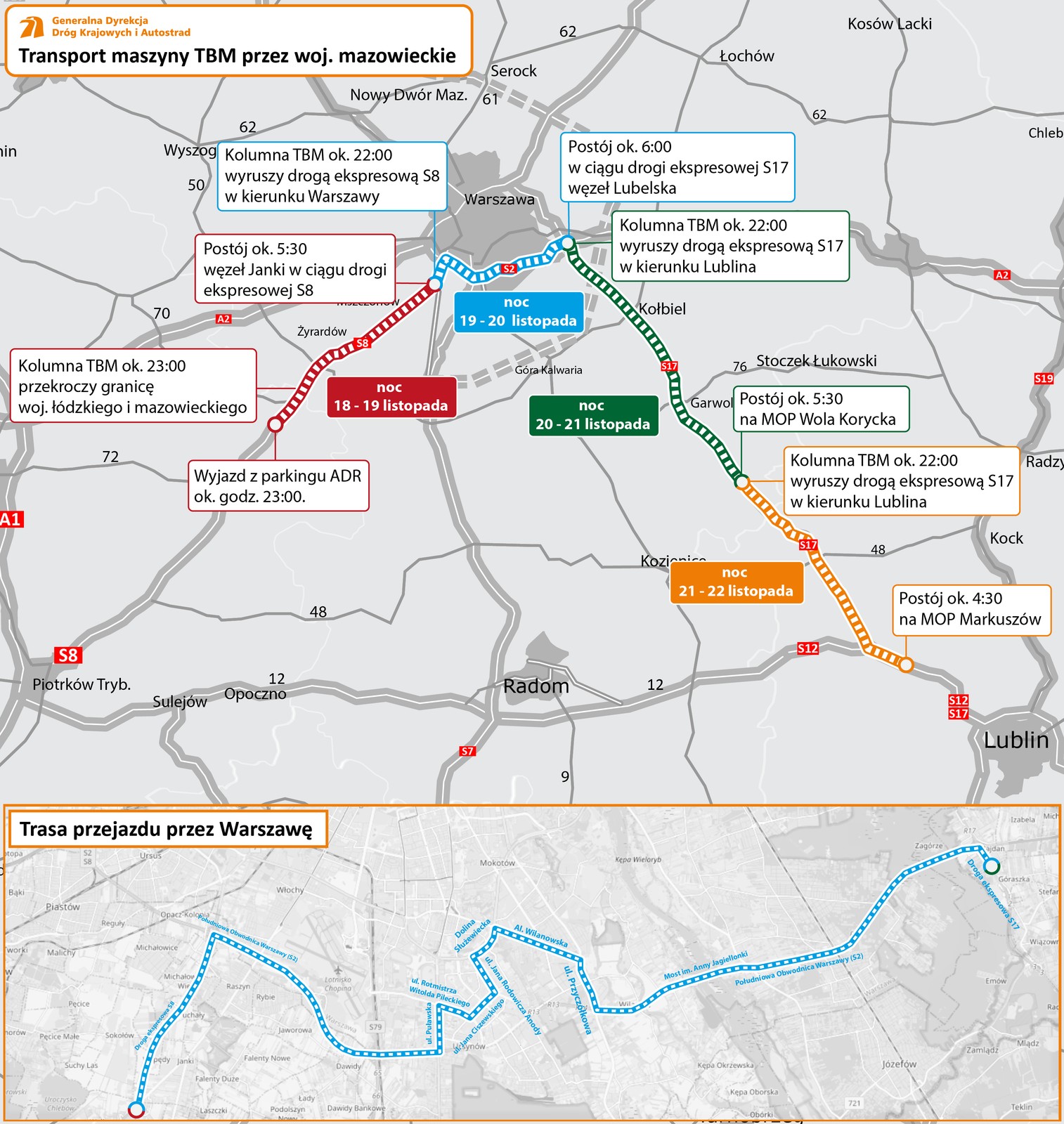 Transport maszyny przez Warszawę i Mazowsze