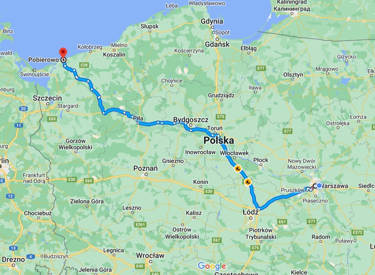 Mapa Warszawa-Pobierowo