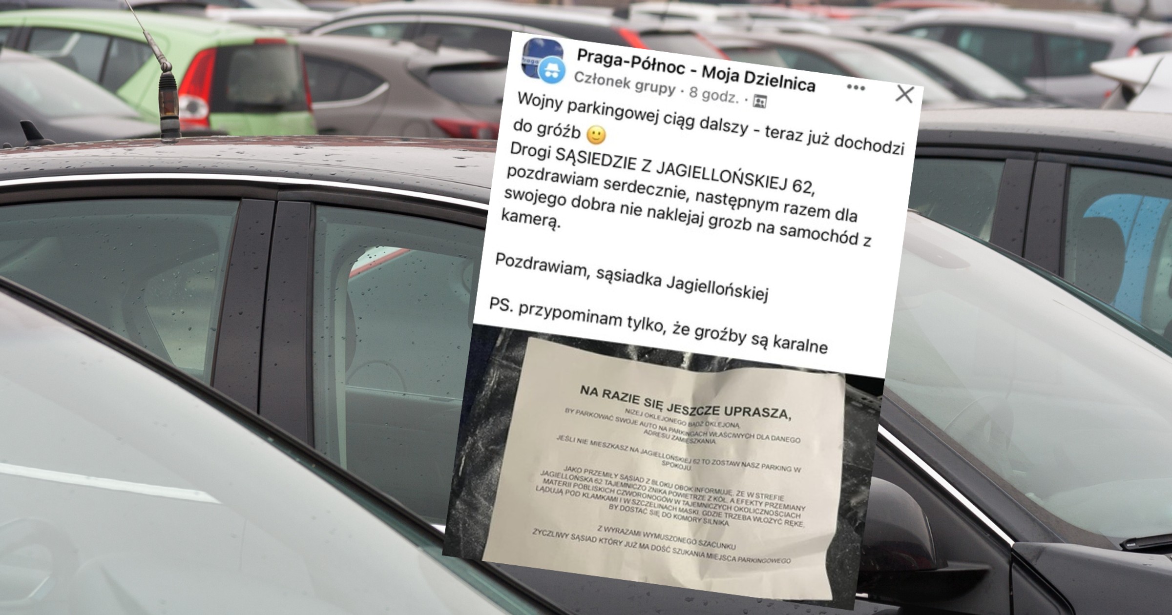 Sąsiedzka "wojna parkingowa" (screenshot/Facebook/@praga.moja.dzielnica)
