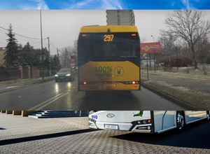 Elektryczny autobus, a za nim... kłęby dymu. Realia zimy w Polsce