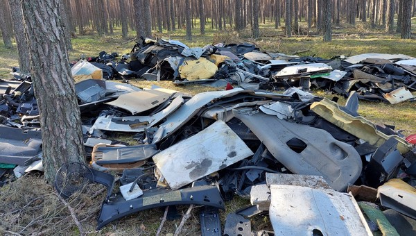 Części samochodowe w środku lasu. "To prawdziwa plaga"