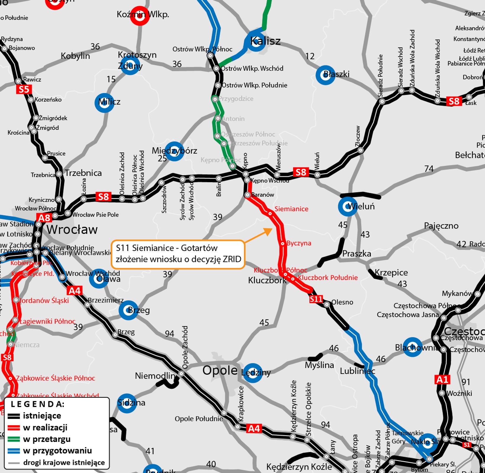 Droga S11 - mapa