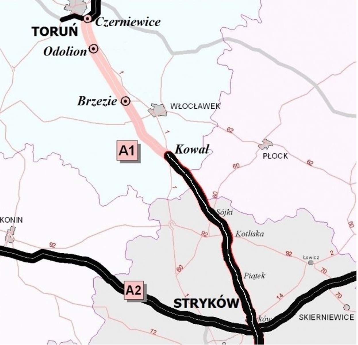 A1 z Łodzi do Gdańska w 2014 roku
