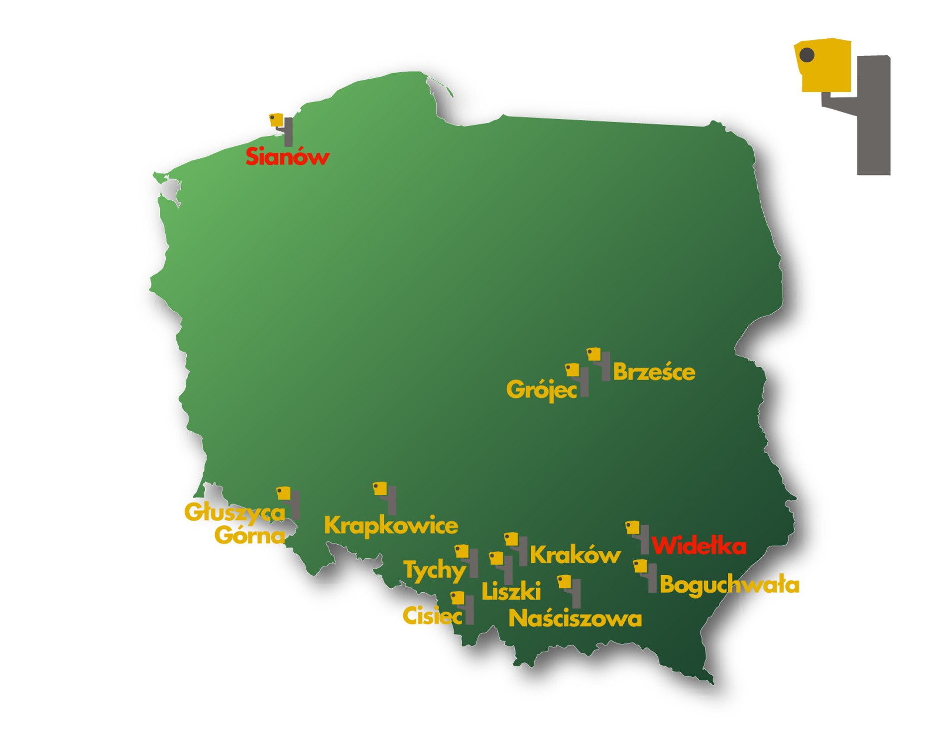 Mapa odebranych fotoradarów