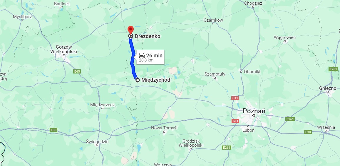 Droga między Drezdenkiem i Międzychodem