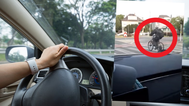 Kierowca osobówki nie mógł dogonić rowerzysty (fot. screen: Youtube/Andrzej)