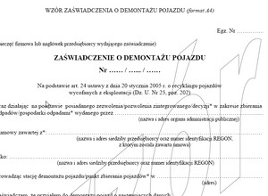 Wzór zaświadczenia o demontażu pojazdu