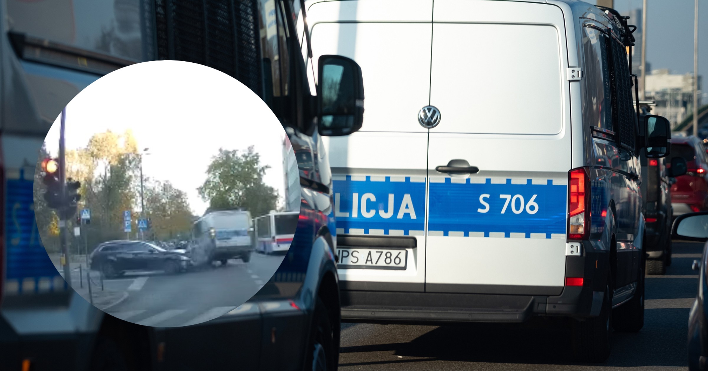 Mazda uderzyła radiowóz w lewy bok i policyjny pojazd stracił przyczepność (screen: YouTube.com/Marek Pekos)