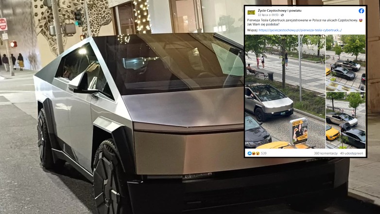 Pierwsza Tesla Cybertruck na polskich drogach. Zobacz zdjęcia (screen: Facebook.com/Życie Częstochowy i powiatu)
