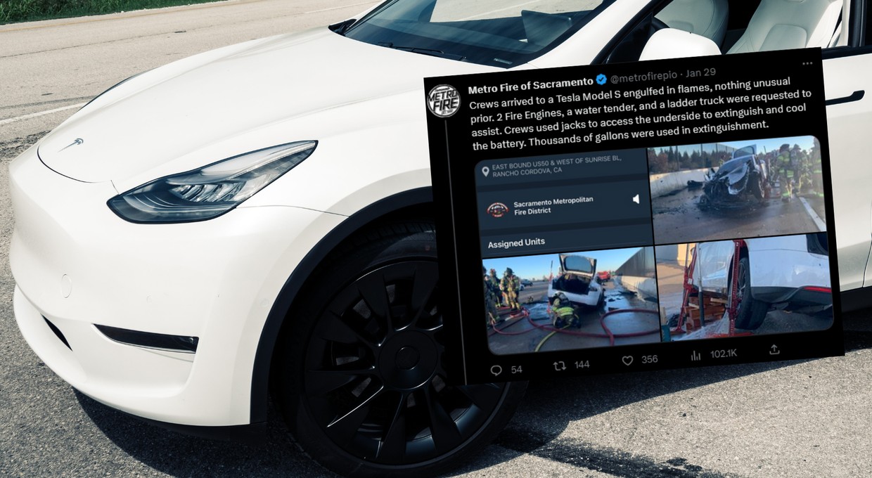 Mknął Teslą Model S po autostradzie. Nagle musiał zjechać na pobocze