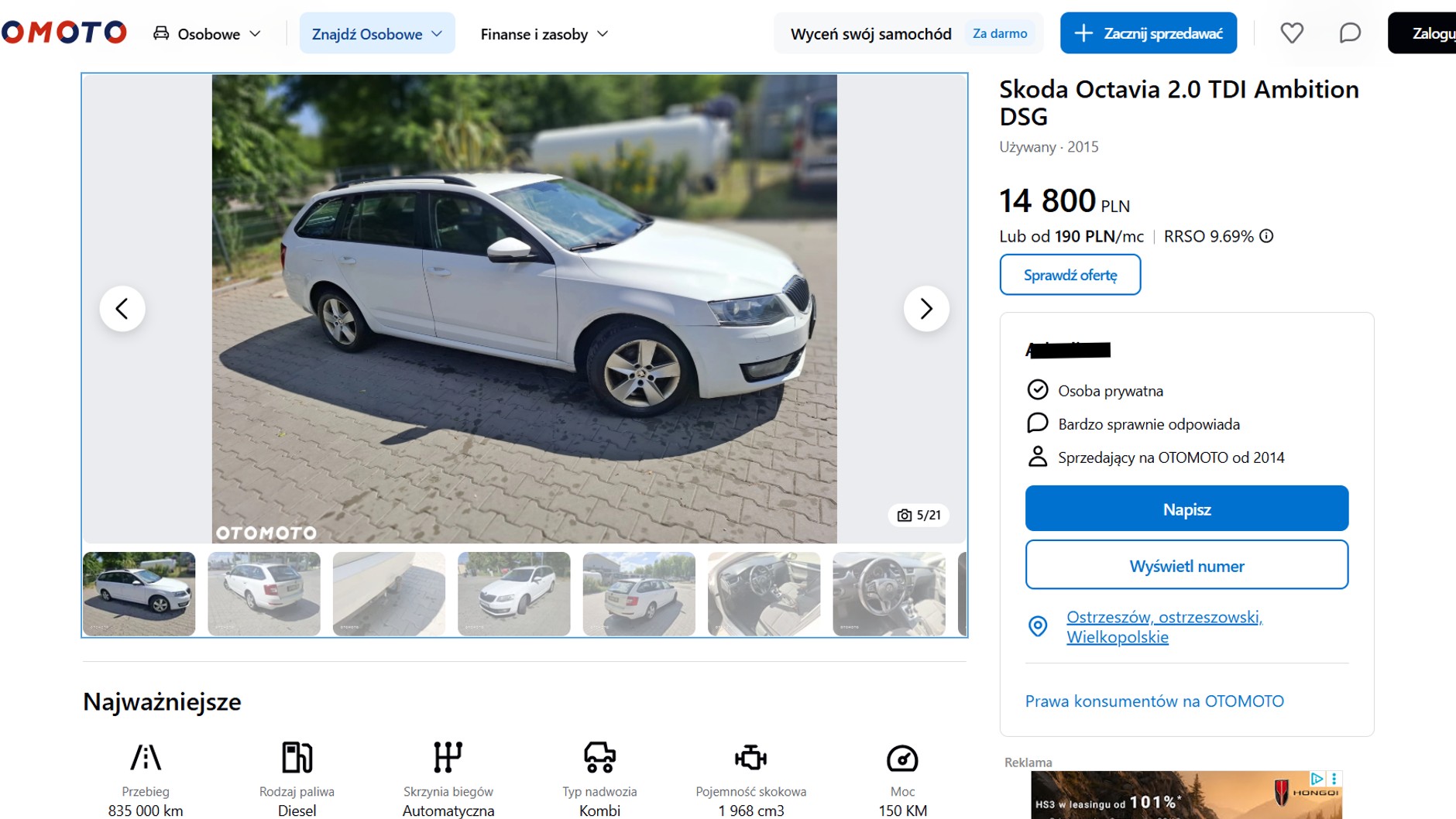 Skoda Octavia III z przebiegiem 835 tys. km