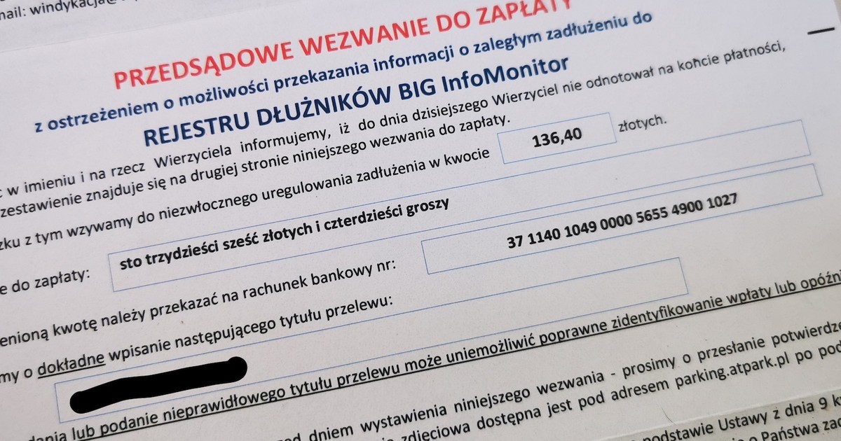 Wezwanie do zapłaty za parking