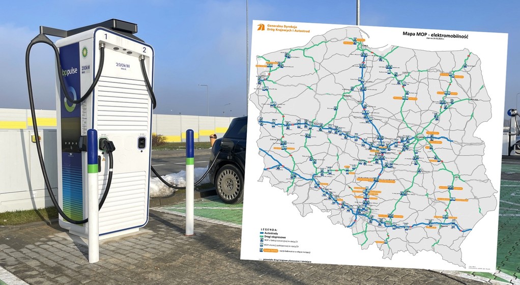 Sieć stacji ładowania przy głównych trasach w Polsce