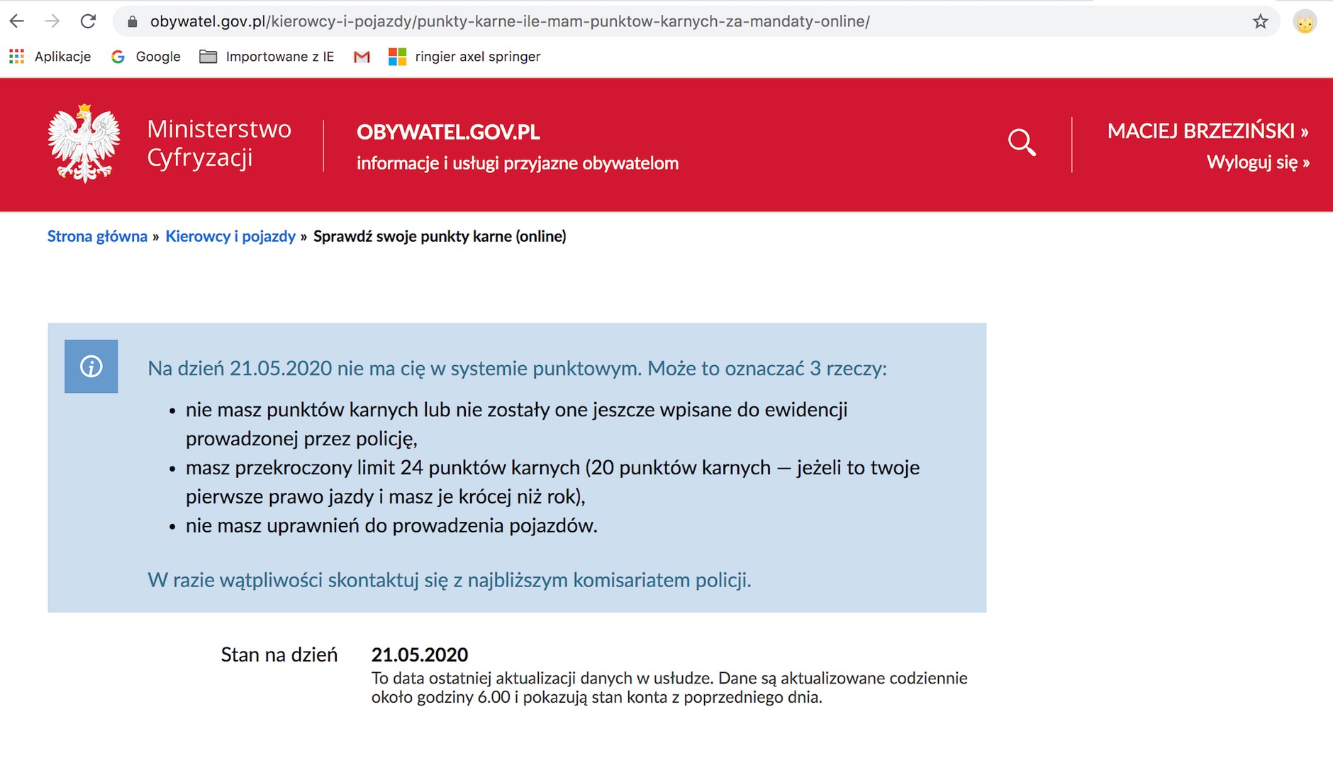 Dane nie muszą być aktualne, choć są aktualizowane codziennie. Bądźmy jednak dobrej myśli...