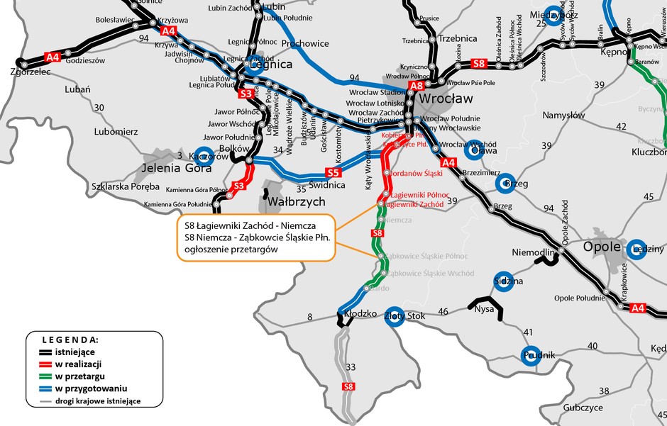 Mapa S8 - ogłoszenie przetargów zad. IV i V