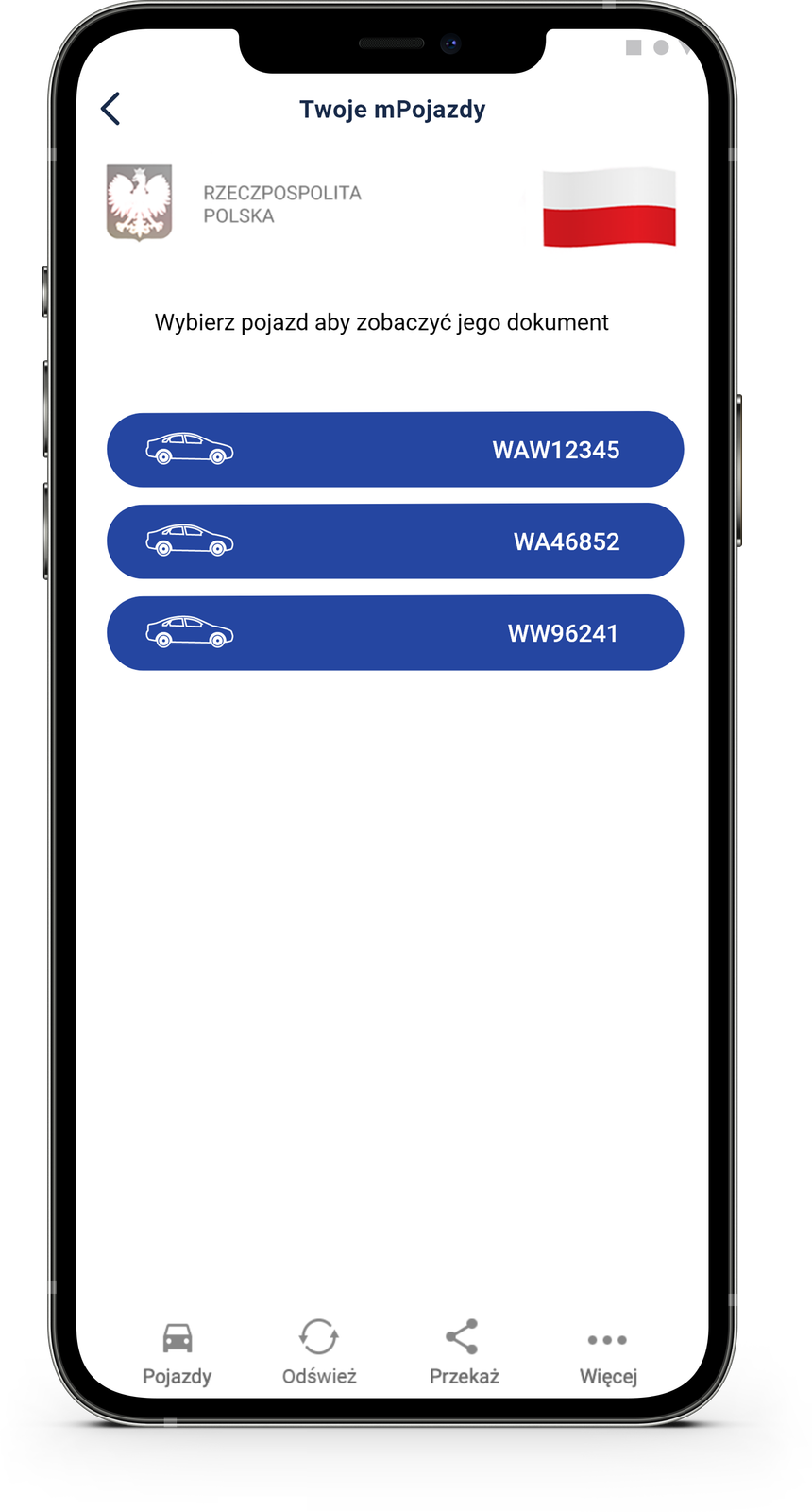 mPojazd w aplikacji mObywatel