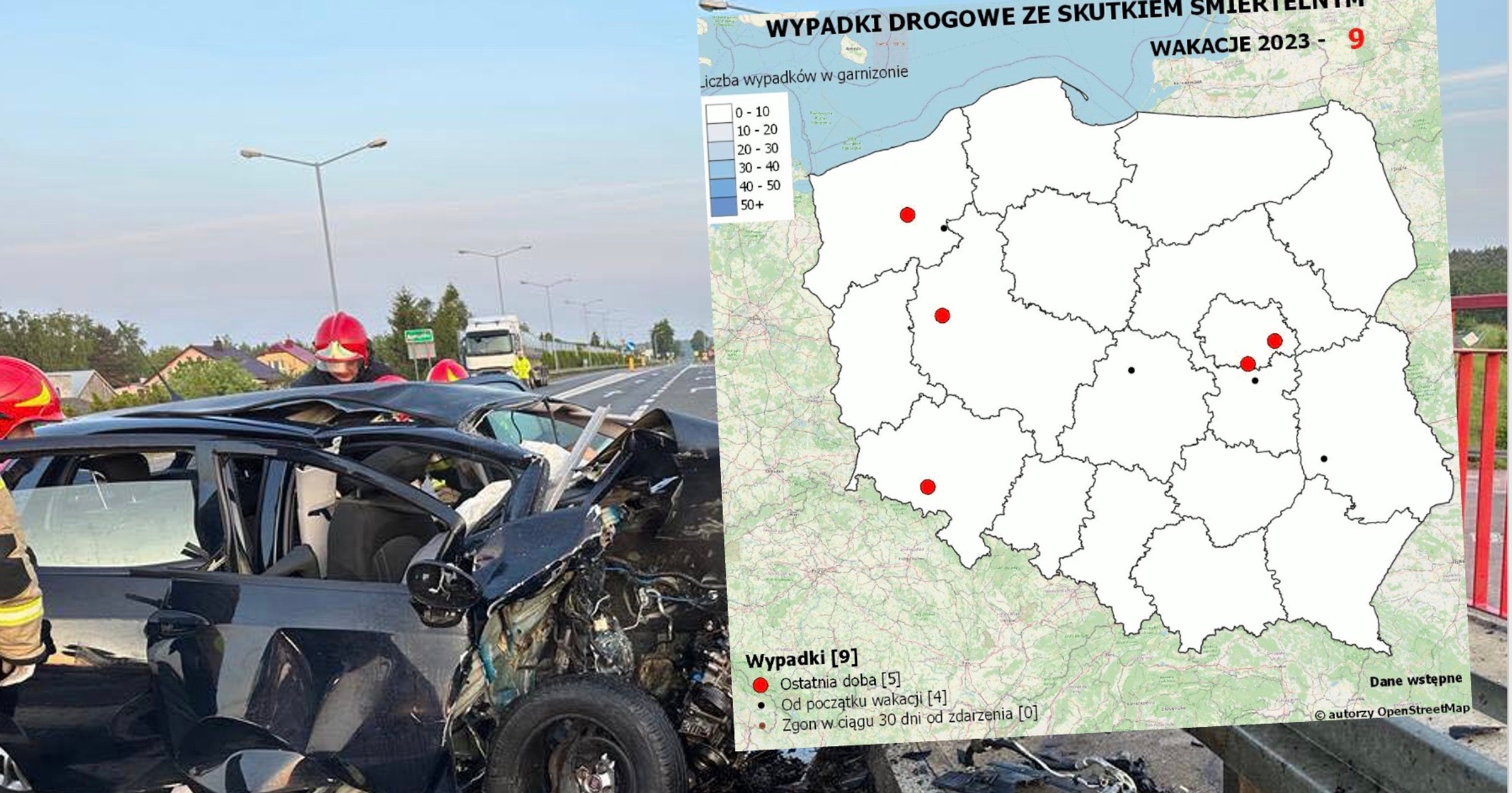 Policyjna mapa wypadków ze skutkiem śmiertelnym – wakacje 2023