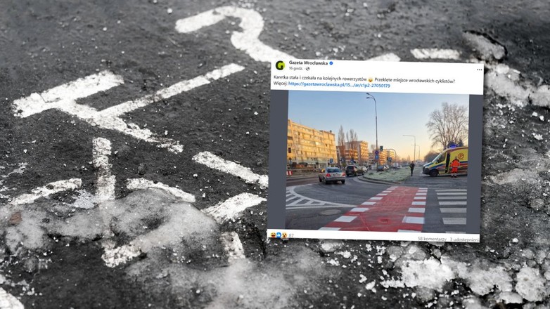 Na skrzyżowaniu we Wrocławiu doszło do 15 wypadków (zdj. Facebook.com/Gazeta Wrocławska)