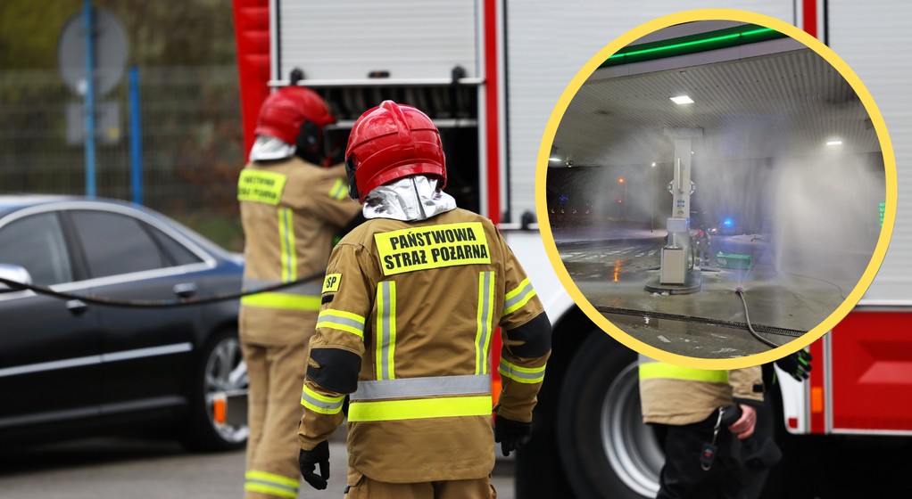 Dantejskie sceny na stacji paliw. Samochód uderzył w dystrybutor (fot. screen: Facebook/998patrol.maloploska)