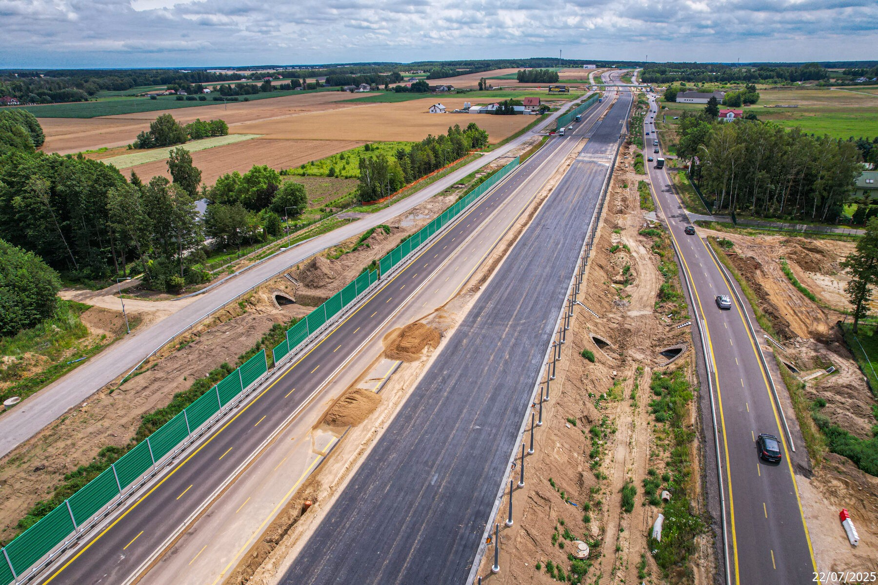 Droga S7 Siedlin - Załuski (postęp prac, sierpień 2025 r.)