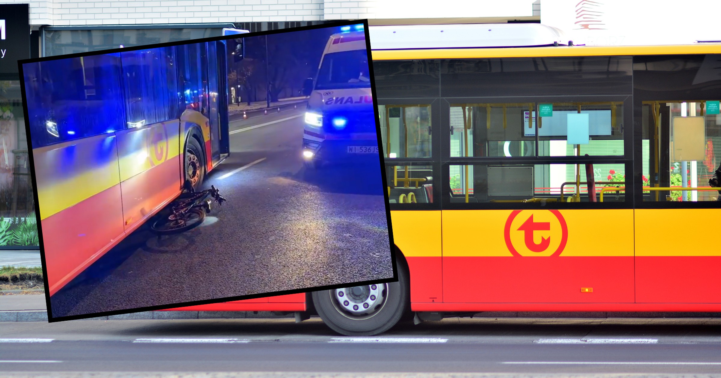 9-latek wjechał na rowerze pod autobus miejski w Warszawie (screen: Facebook/reporterwawa)