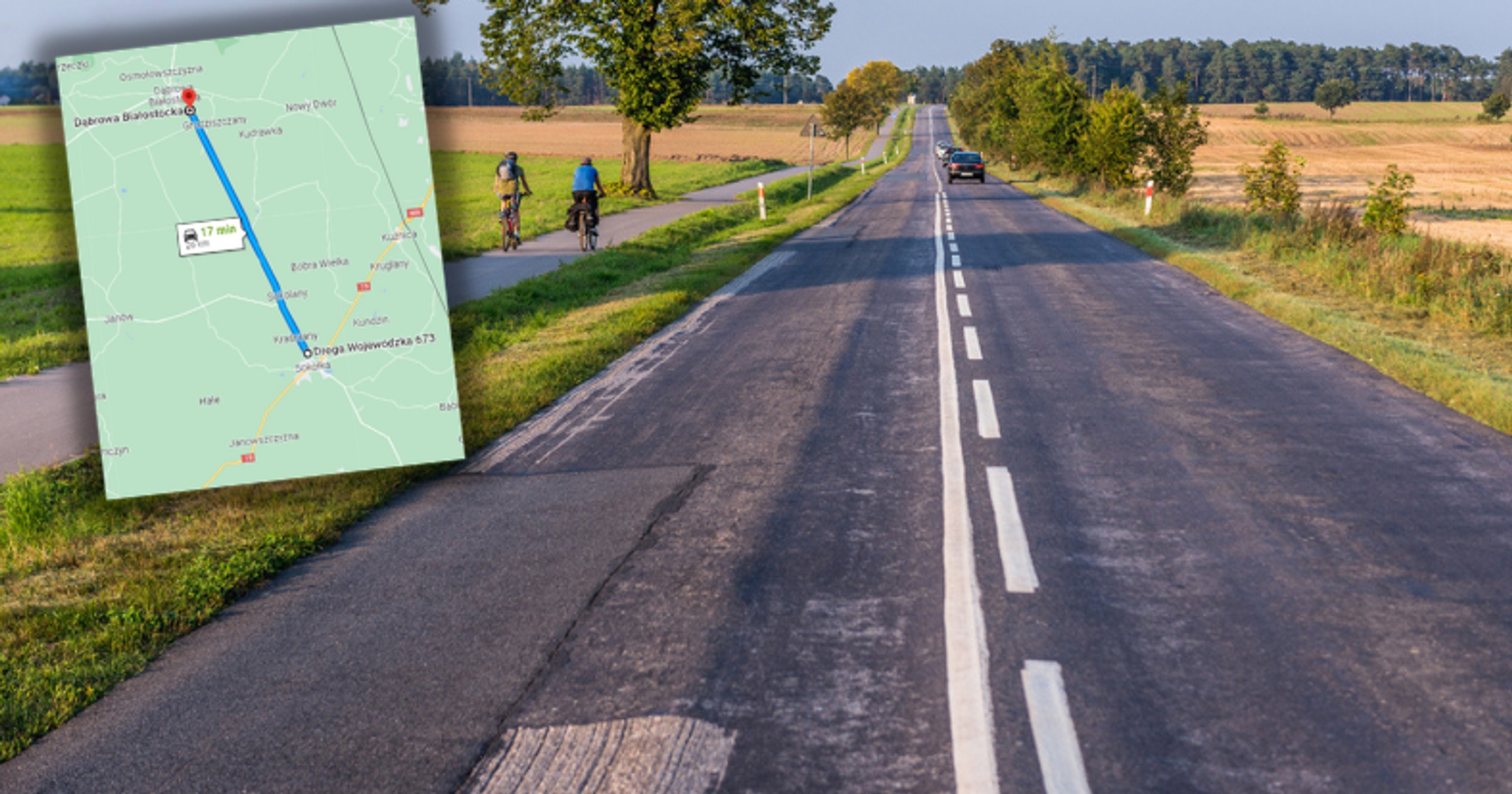 DW 673 to najdłuższa prosta w Polsce (Screen: Google Maps)
