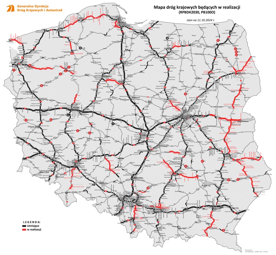 Stan budowy dróg październik 2024
