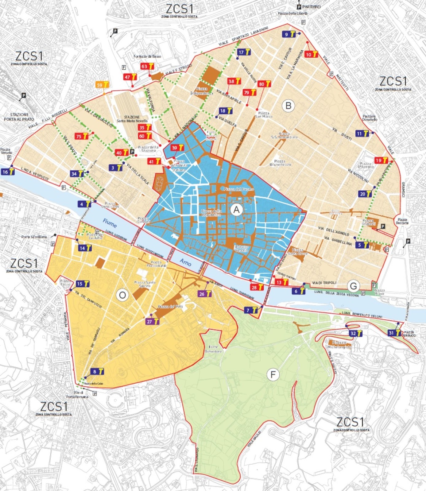 Mapa strefy ograniczonego ruchu (ZTL) we Florencji we Włoszech