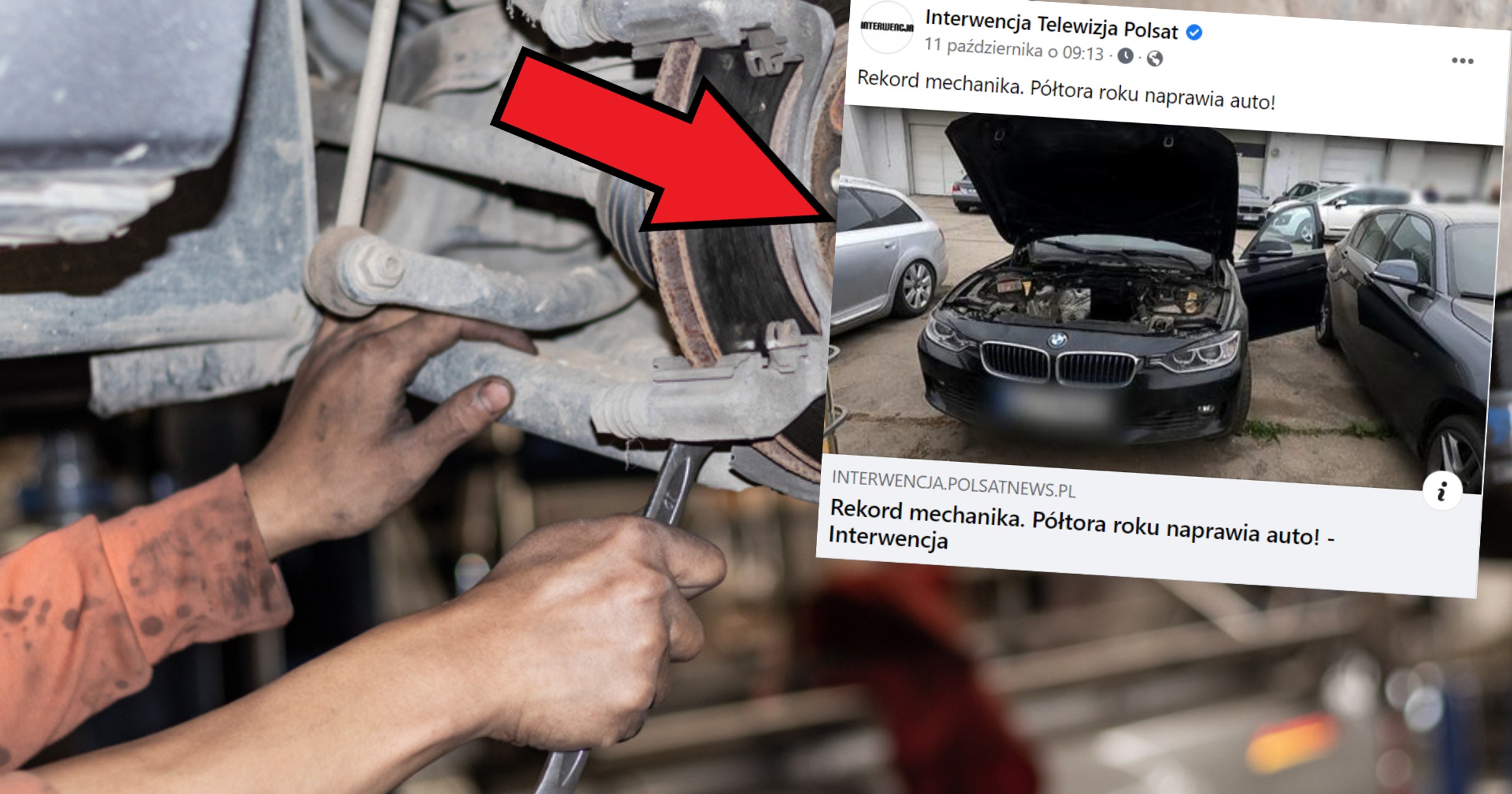 Mechanik 1,5 roku naprawia samochód (fot. screen: Facebook/InterwencjaPolsat)