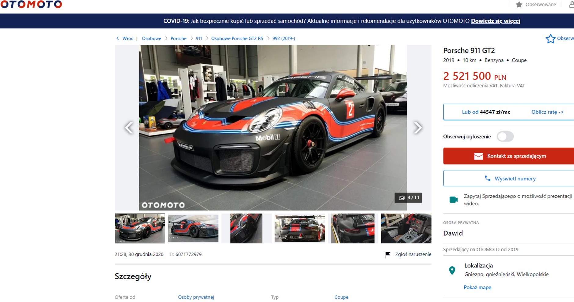 Porsche 911 GT2 RS – 2 521 500 zł