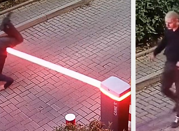 Zrobił fikołka przez szlaban. Szuka go policja [WIDEO]