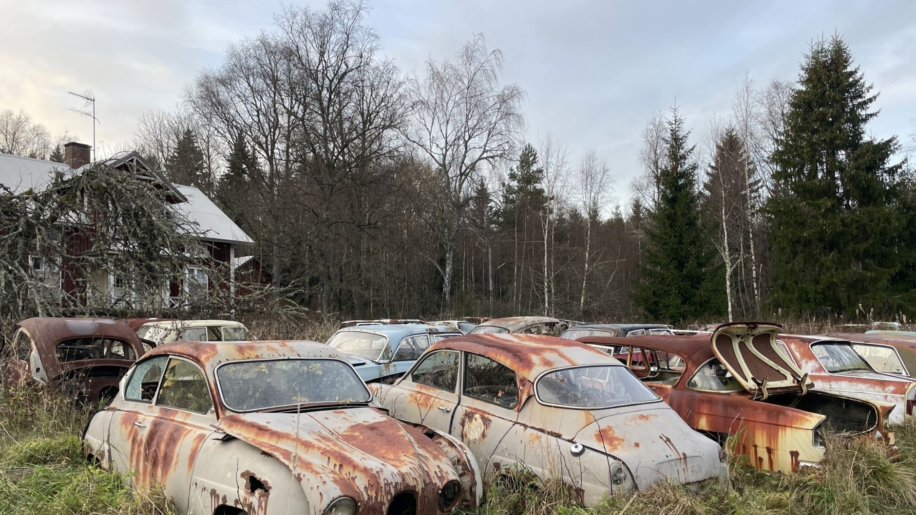 Cmentarzysko samochodów w Bastnas w Szwecji
