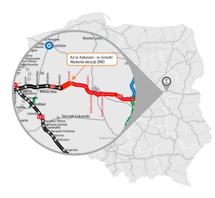 Mapa Polski autostrada A2