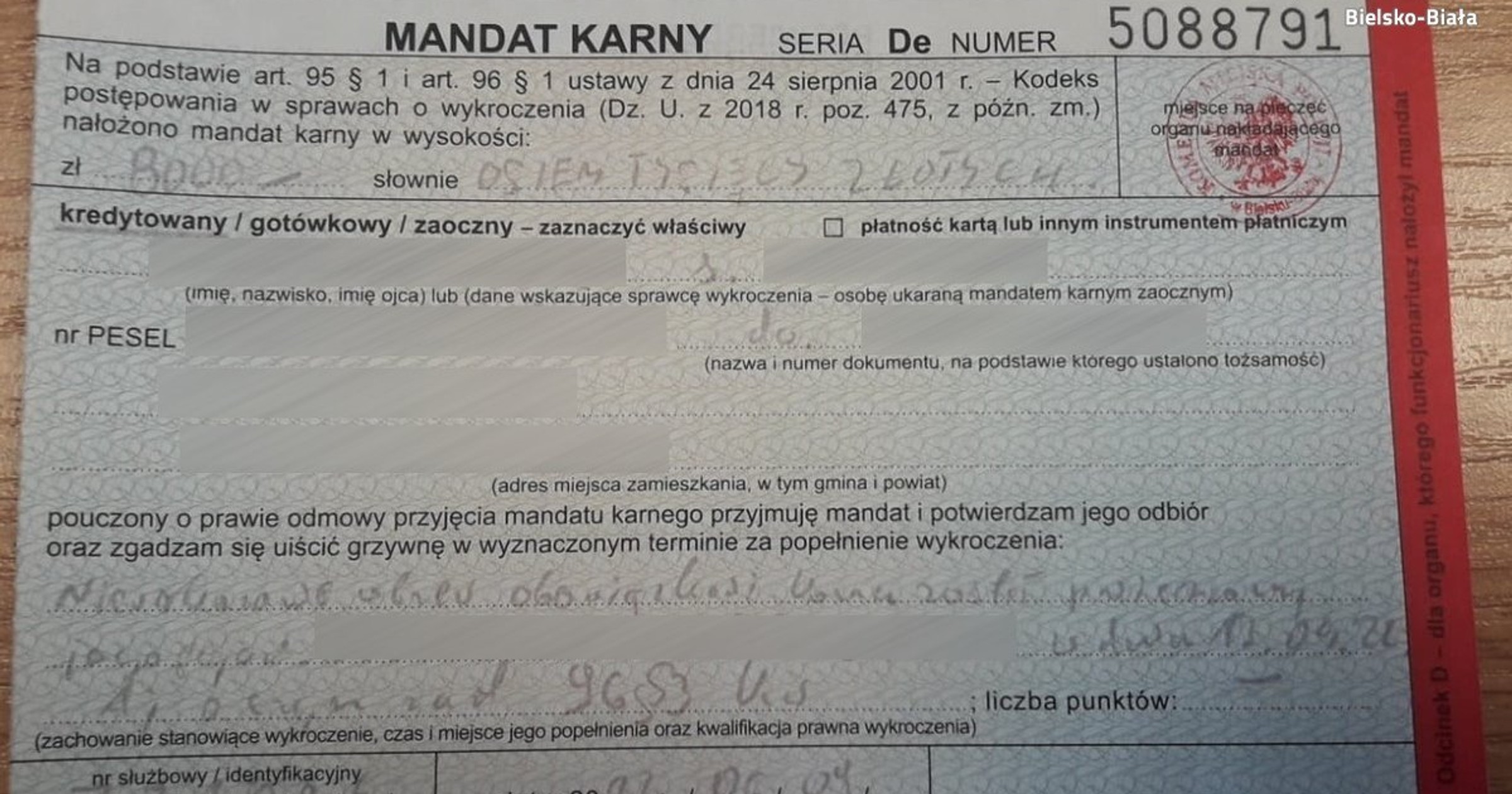 Mandat 8 tys. zł