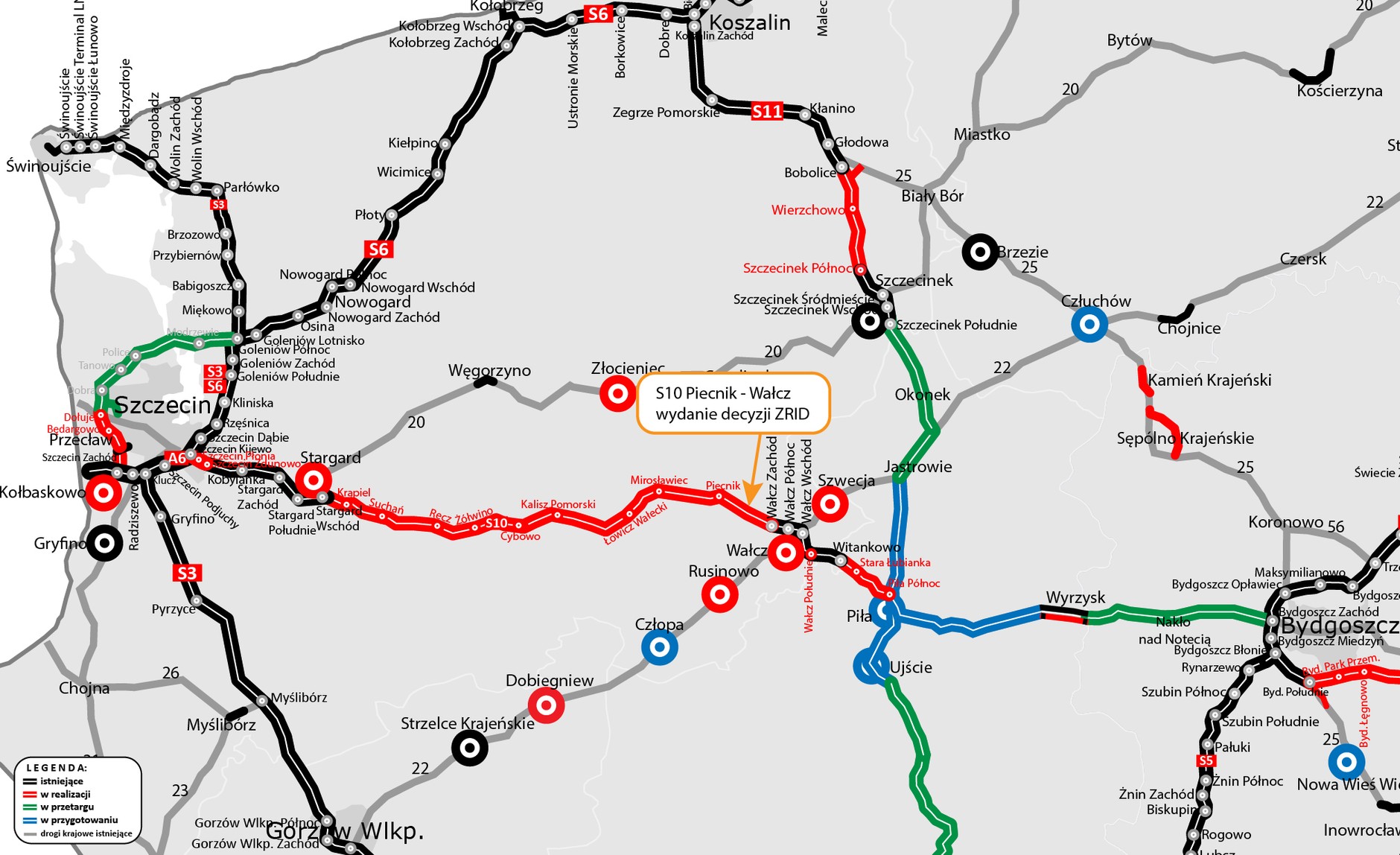 Droga S10 Piecnik-Wałcz - mapa