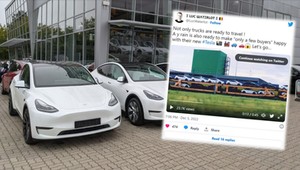 Tesla wysłała gigantyczną dostawę samochodów. Ten pociąg się nie kończy [WIDEO]